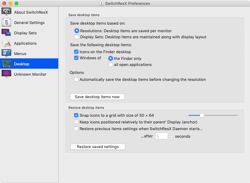 SwitchResX 4.9 : Desktop Preferences