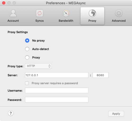 MEGAsync 4.3 : Proxy Preferences