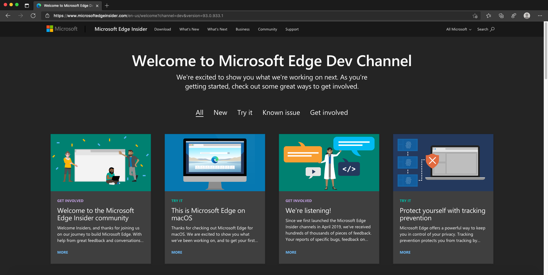 Microsoft Edge Dev 93.0 : Main interface