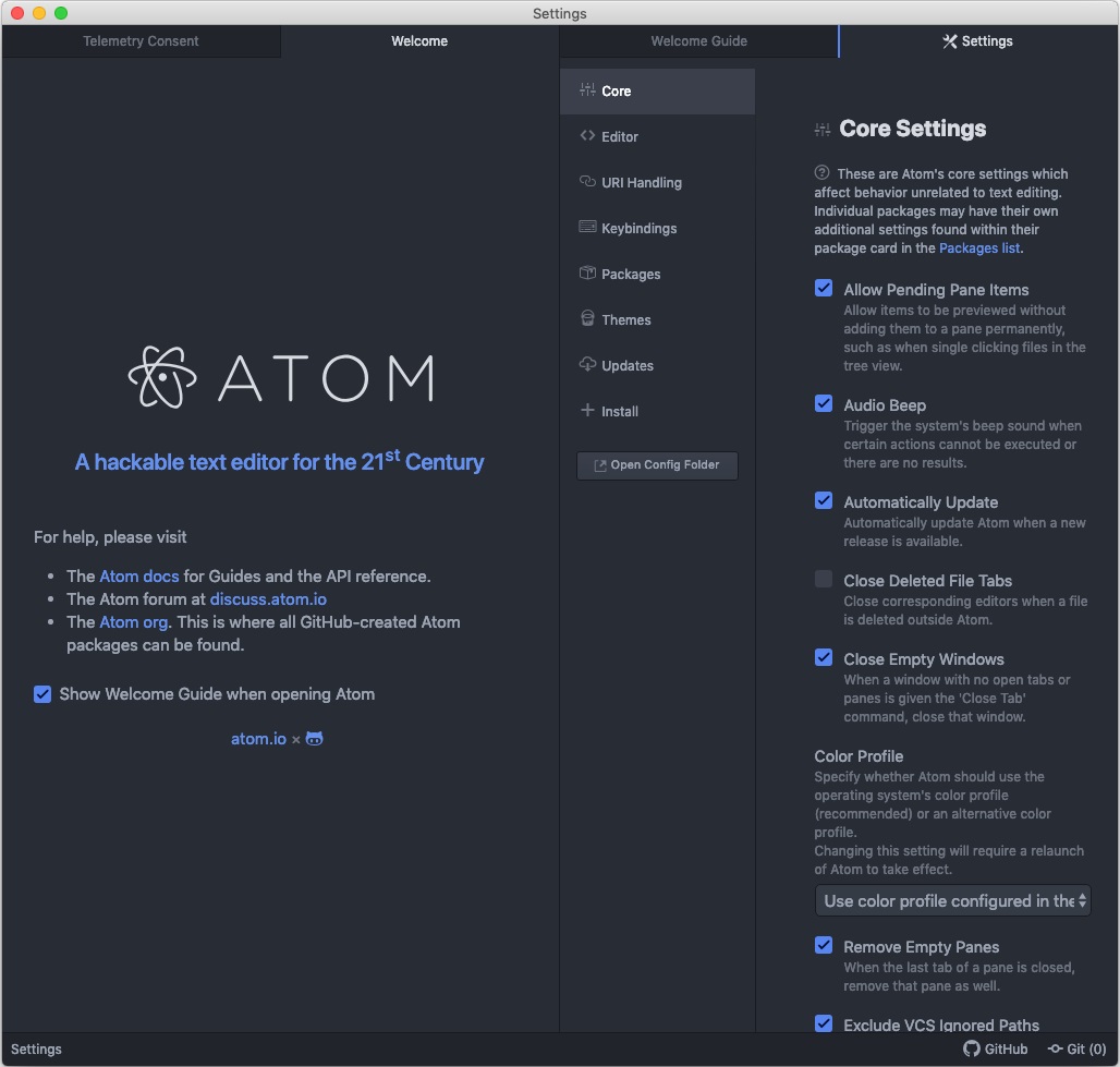 Atom : Core Settings
