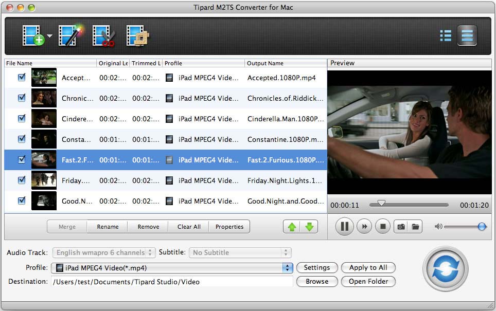 Tipard M2TS Converter for Mac 9.1 : Main Window