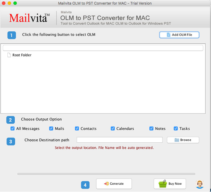 ToolsCrunch Mac OLM to PST Converter 1.0 : Main Window