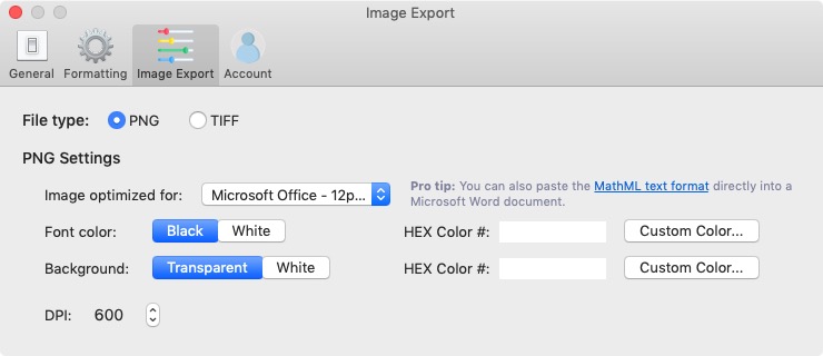 Mathpix Snipping Tool 2.7 : Image Export Preferences