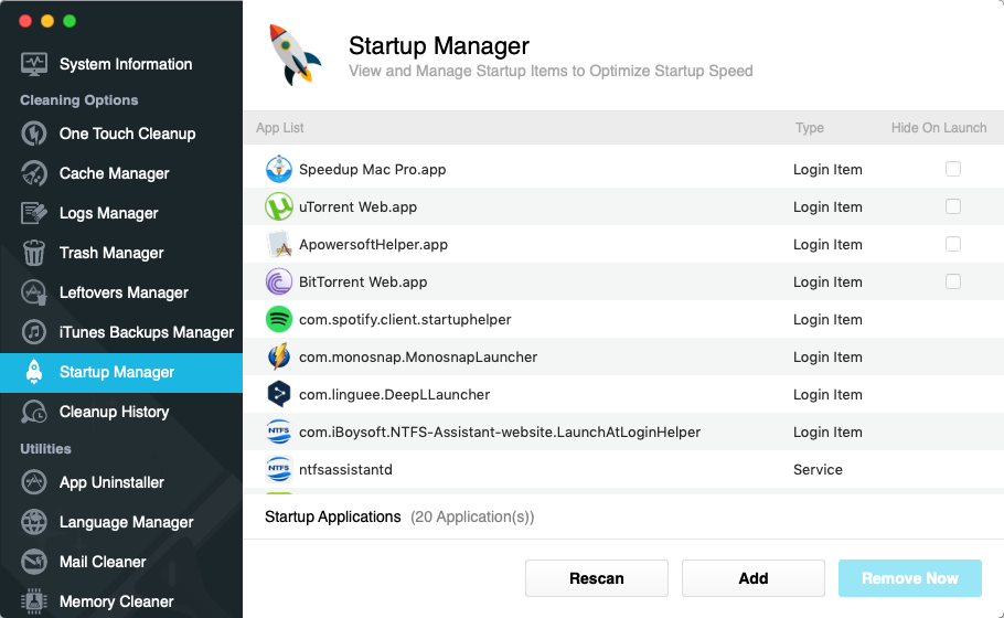 MacEnizer 1.0 : Startup Manager