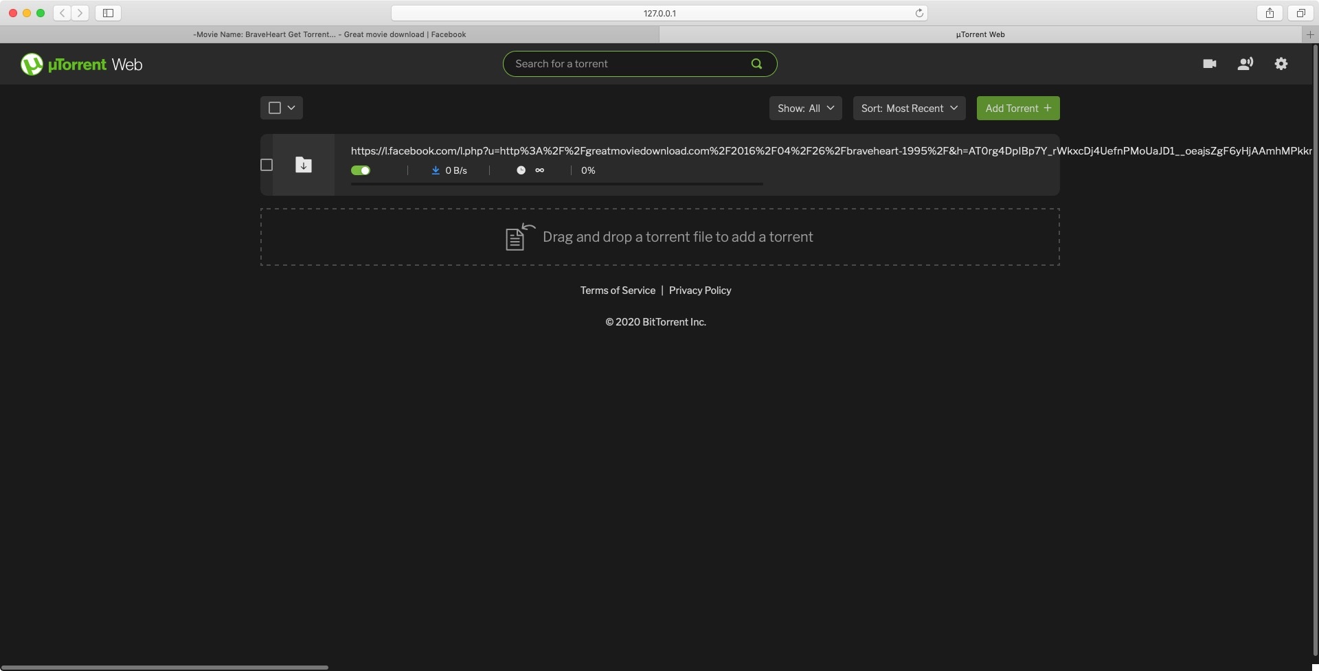 uTorrent Web 1.0 : Main Screen 