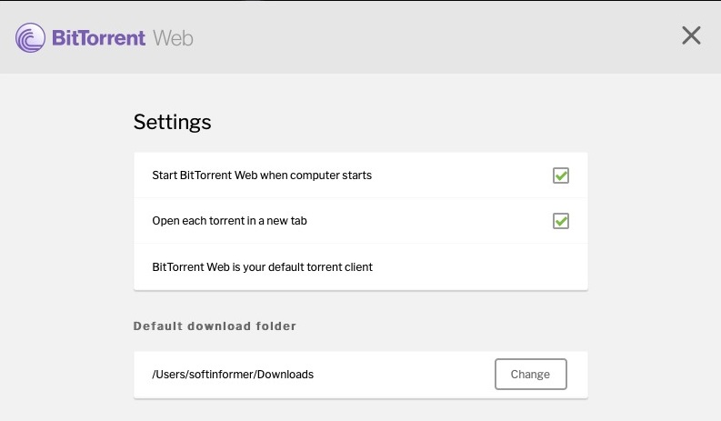 BitTorrent Web 1.0 : Settings