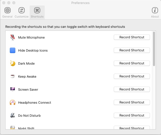 One Switch 1.2 : Shortcuts