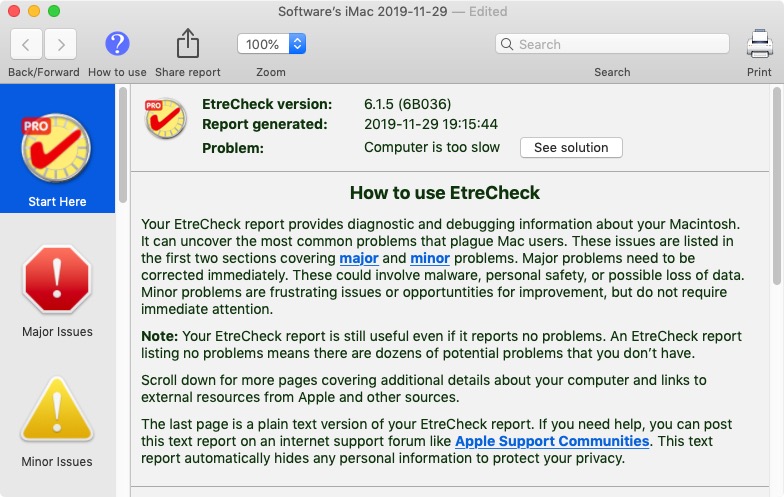 EtreCheckPro 6.1 : Main Screen