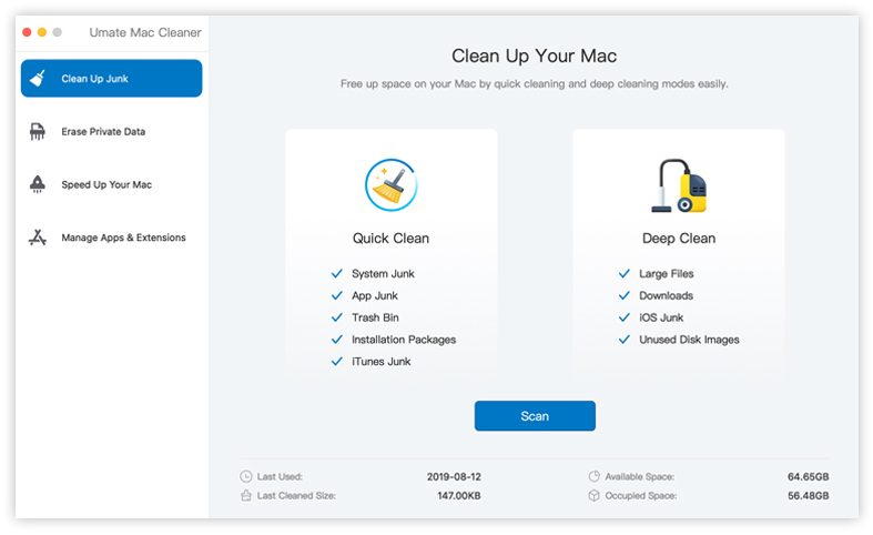 iMyFone Umate Mac Cleaner 2.0 : Main Window