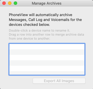 PhoneView 2.1 : Archives window