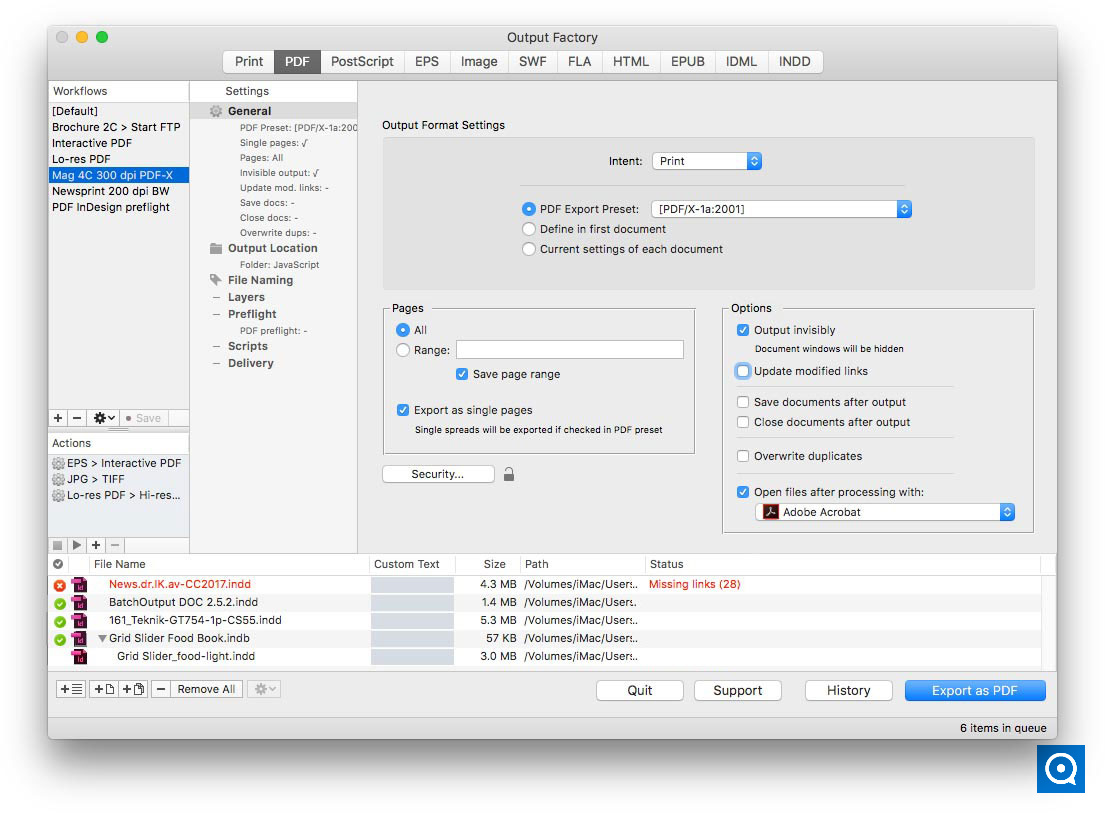 Output Factory : Output Factory automates printing and exporting from InDesign