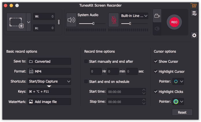 TunesKit Screen Recorder 1.0 : Options Window