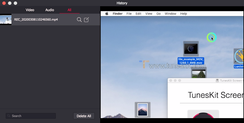 TunesKit Screen Recorder 1.0 : View History Window