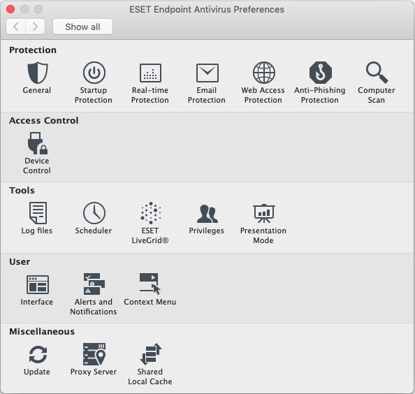 ESET Endpoint Antivirus 6.8 : Preferences 