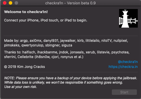 checkra1n 0.9 beta : Main Window