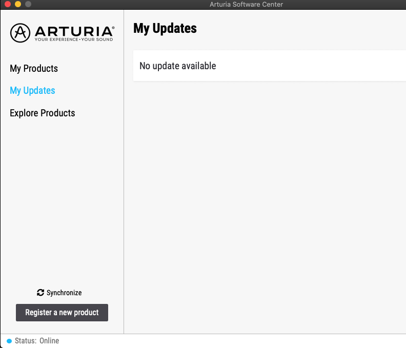 Arturia Software Center 2.1 : My Updates tab