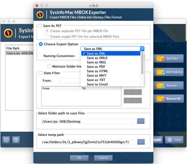 SysInfoTools MBOX Converter for MAC 19.0 : Main Window