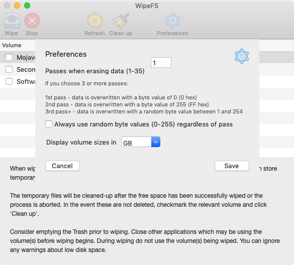 WipeFS 2.0 : Preferences