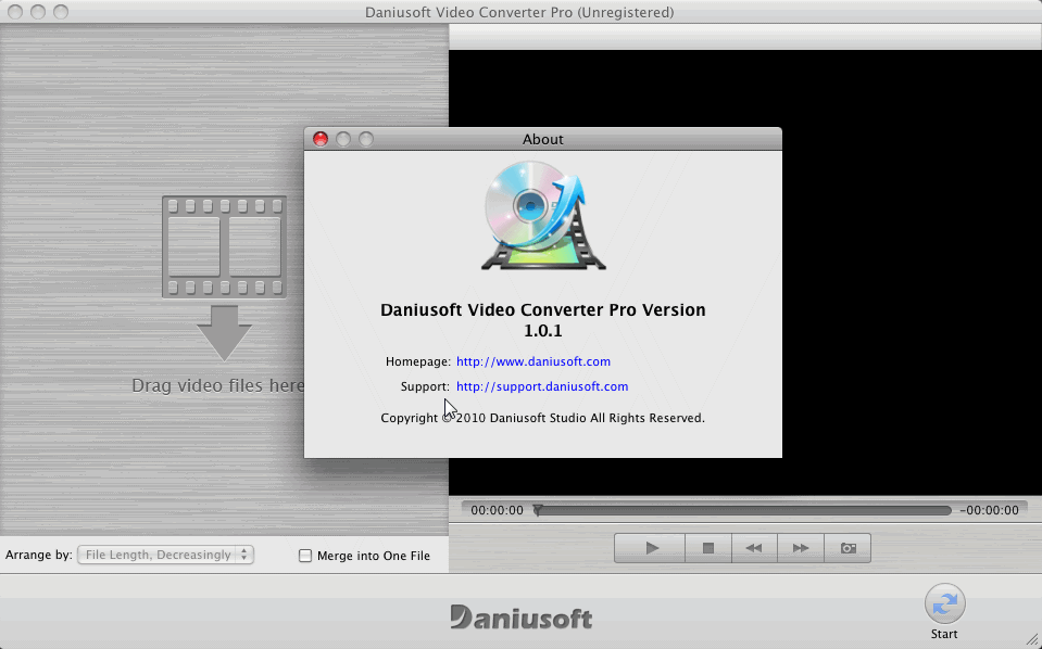 Daniusoft Video Converter Pro 1.0 : Main Window