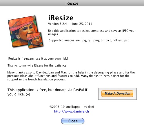 iResize 3.2 : About window