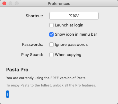 Pasta 1.3 : Preferences Options