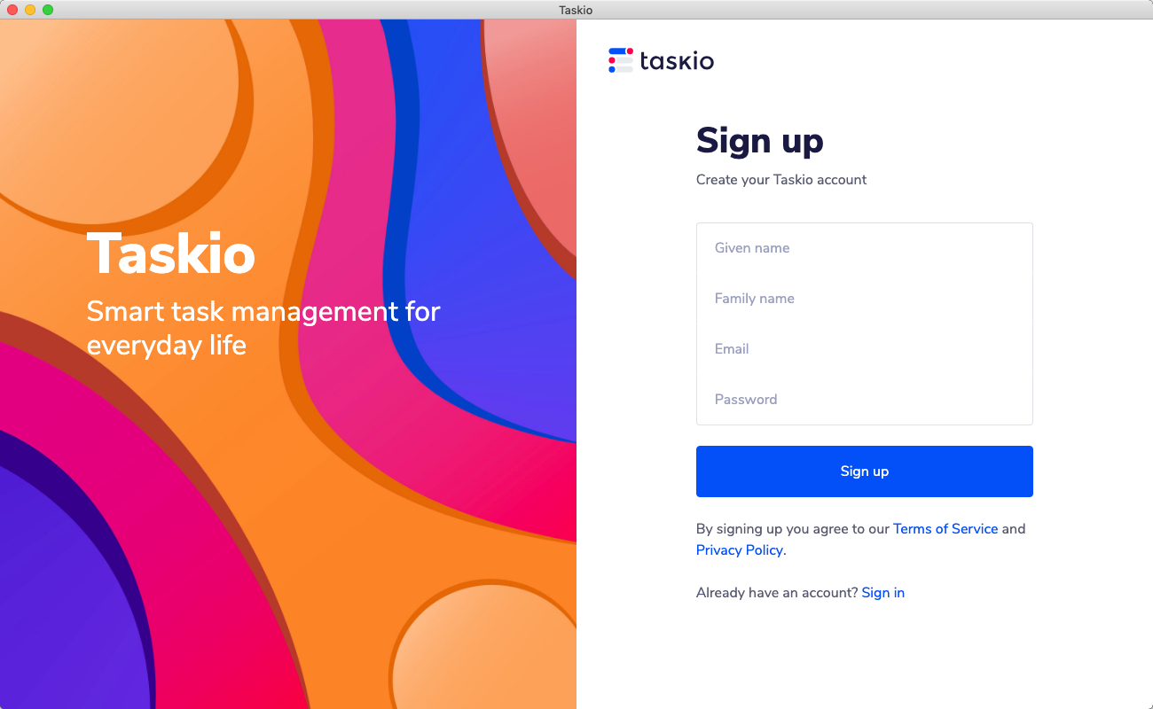 Taskio 1.0 : Create Account