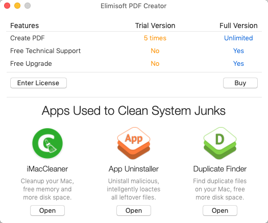 Elimisoft PDF Creator 1.0 : Free App Limitations