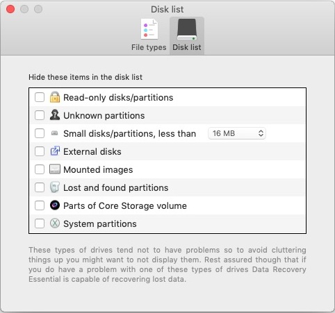 Data Recovery Essential 3.8 : Disk List