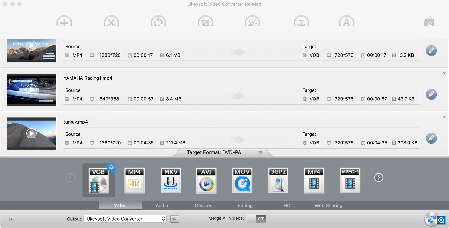 UkeySoft Video Converter for Mac 10.0 : select output format