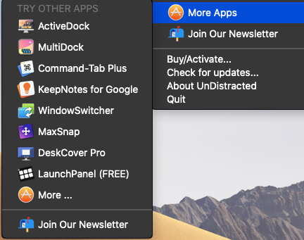 Undistracted 1.9 : Apps window