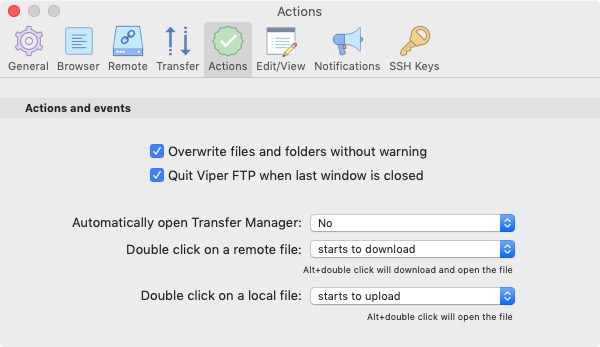 Viper FTP Lite 5.5 : Actions