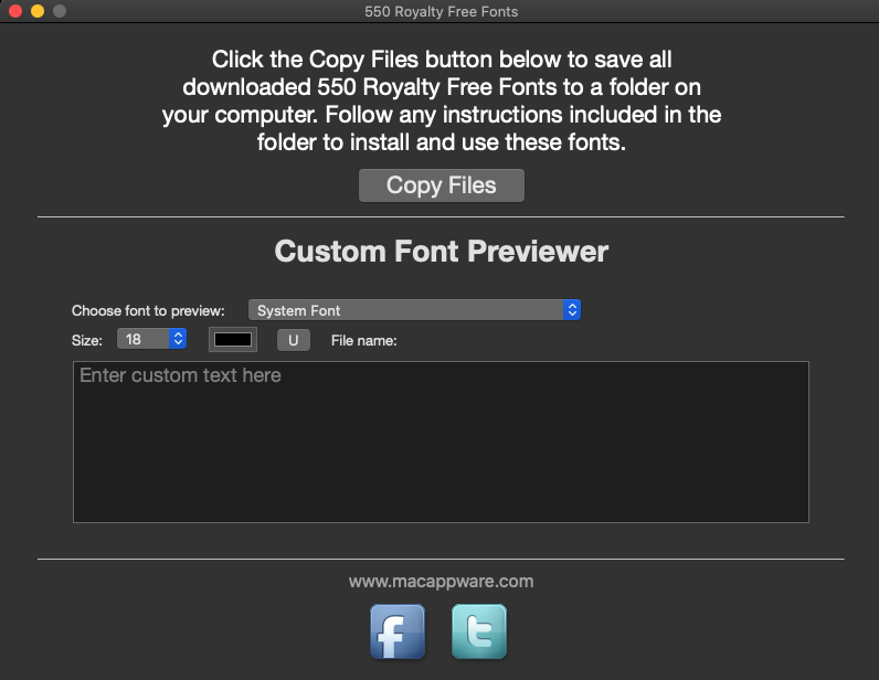 550 Royalty Free Fonts 8.0 : Main interface