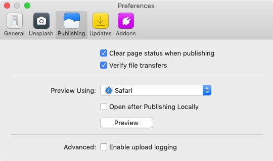 RapidWeaver 8.3 : Publishing Preferences