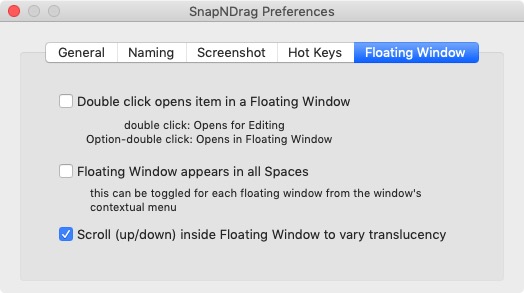SnapNDrag Pro 4.4 : Floating Window Preferences