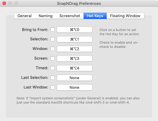 SnapNDrag Pro 4.4 : Hot Keys Preferences