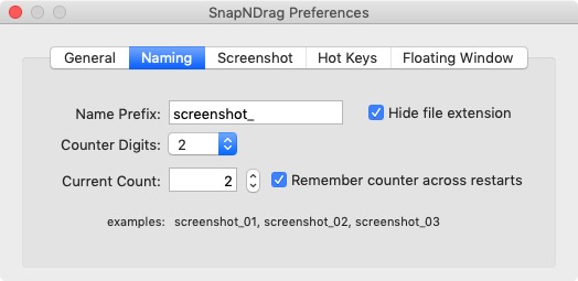 SnapNDrag Pro 4.4 : Naming Preferences