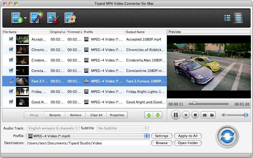 Tipard MP4 Video Converter for Mac 9.1 : Main Window