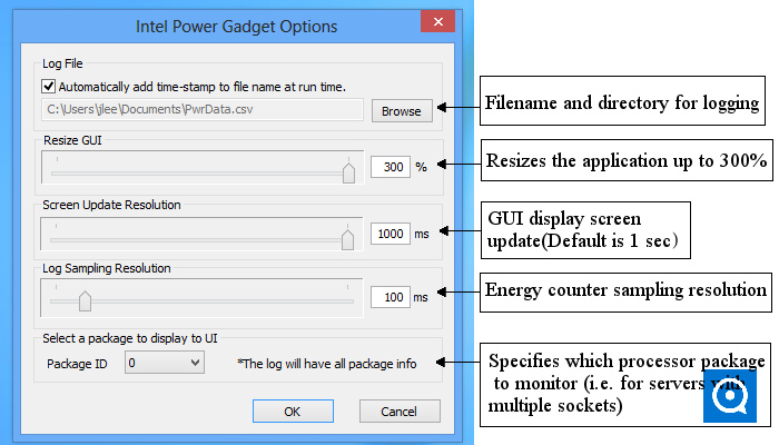 Intel Power Gadget 3.7 : Main window