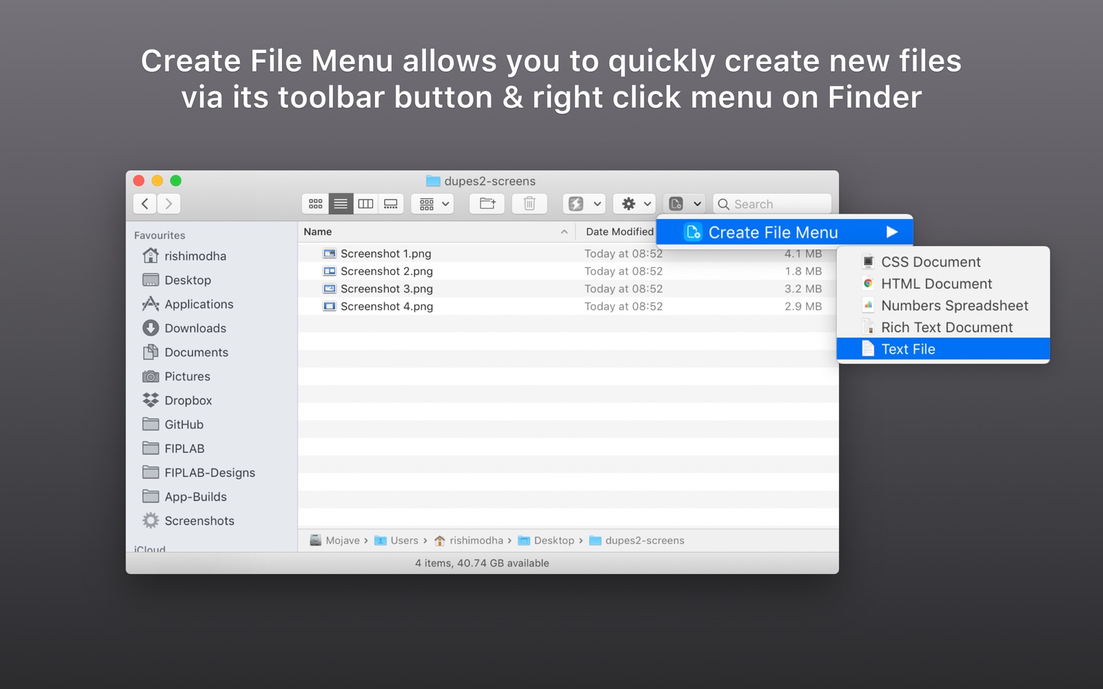 Create File Menu 1.0 : Main Window