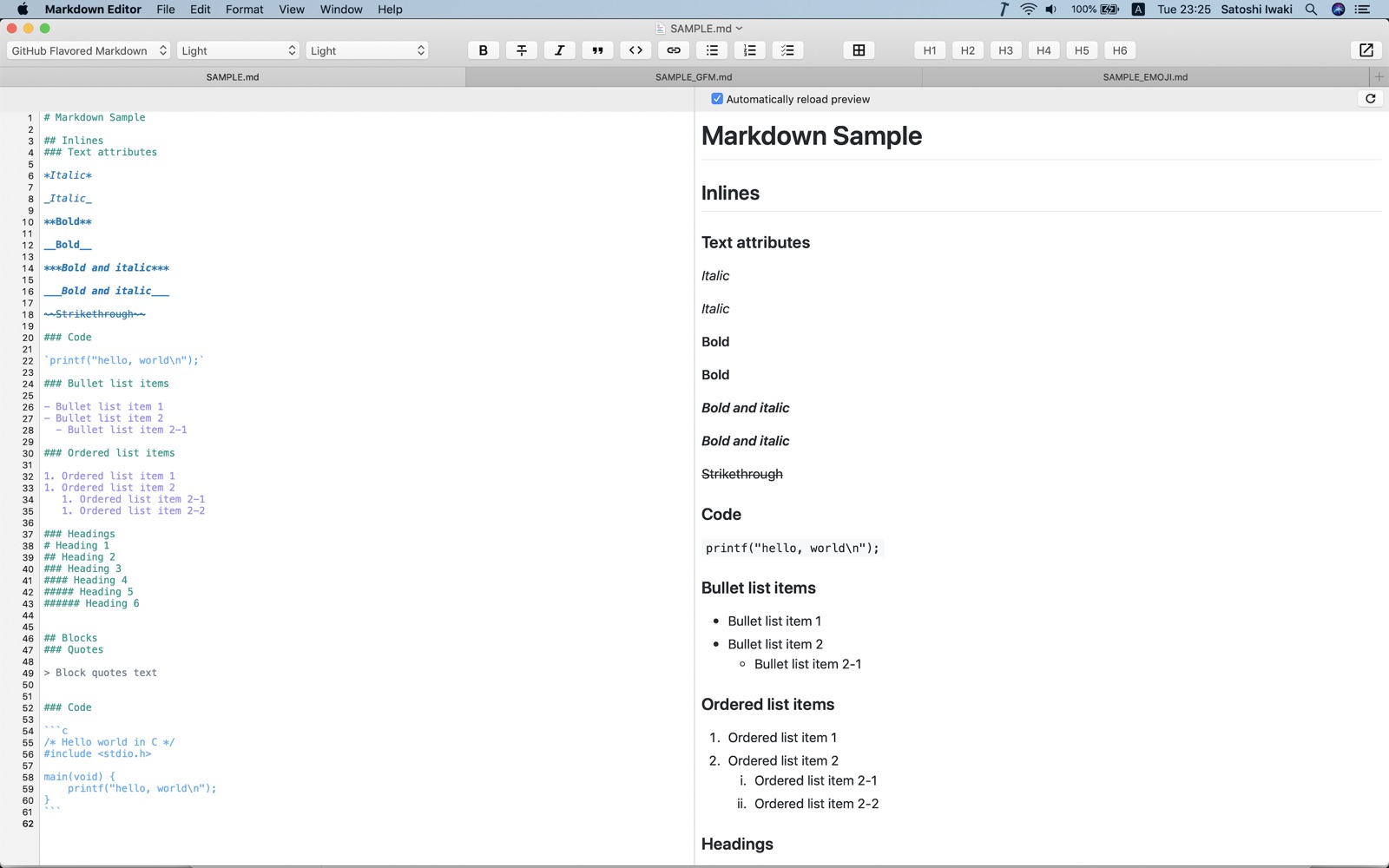 Markdown Editor 1.2 : Main Window