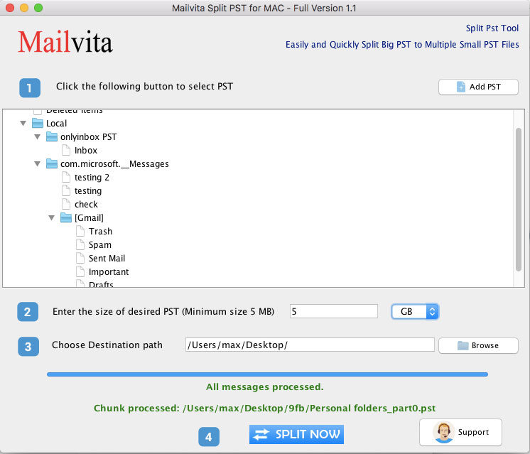 Mailvita Split PST Tool for Mac 1.0 : Main Window