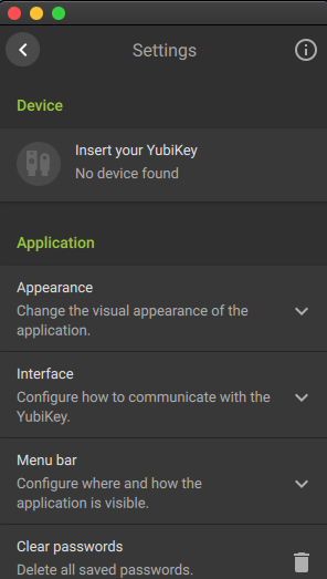 Yubico Authenticator 5.0 : Settings screen