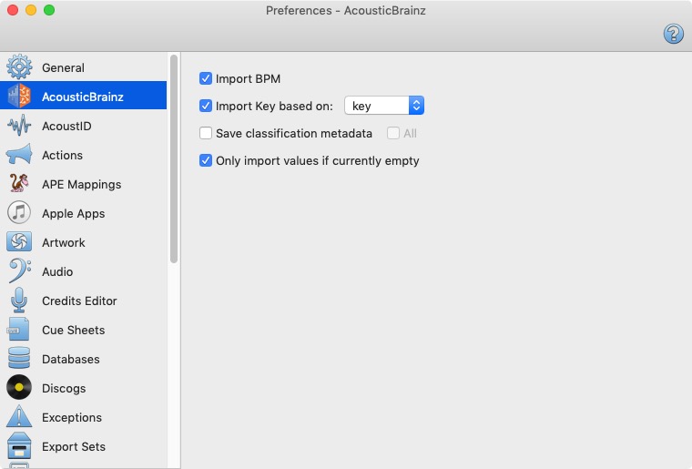 Yate 5.1 : AcousticBrainz Preferences