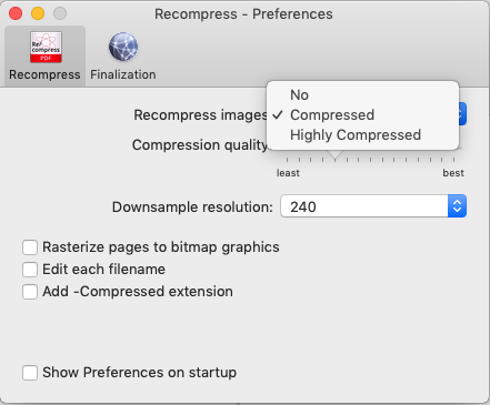 Recompress 20.1 : Recompress Images Options