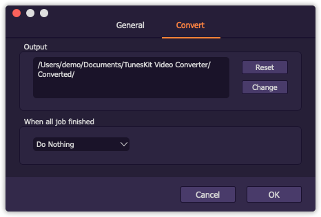 TunesKit Video Converter 1.0 : Conversion Preferences