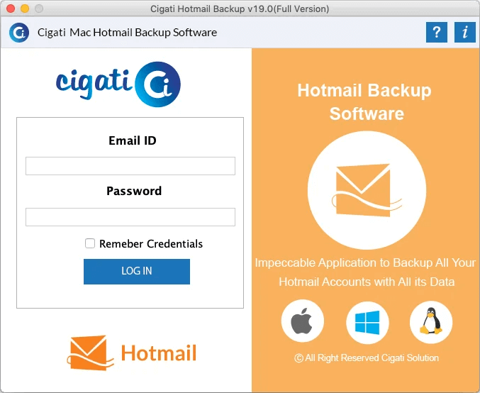 Cigati Hotmail Converter for Mac 19.00 : Main Window