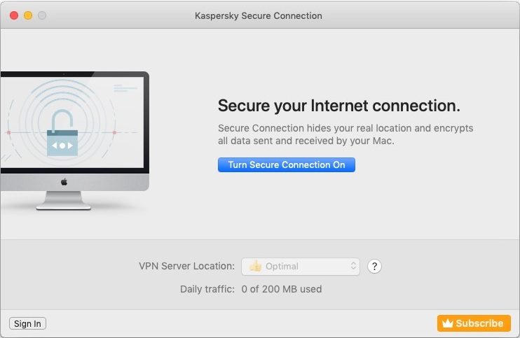 Kaspersky Secure Connection 2.4 : Main Screen 
