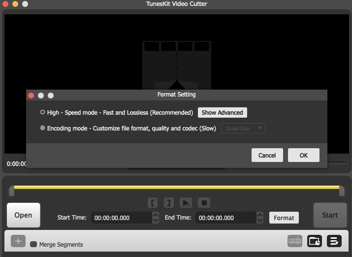 TunesKit Video Cutter 2.2 : Format screen