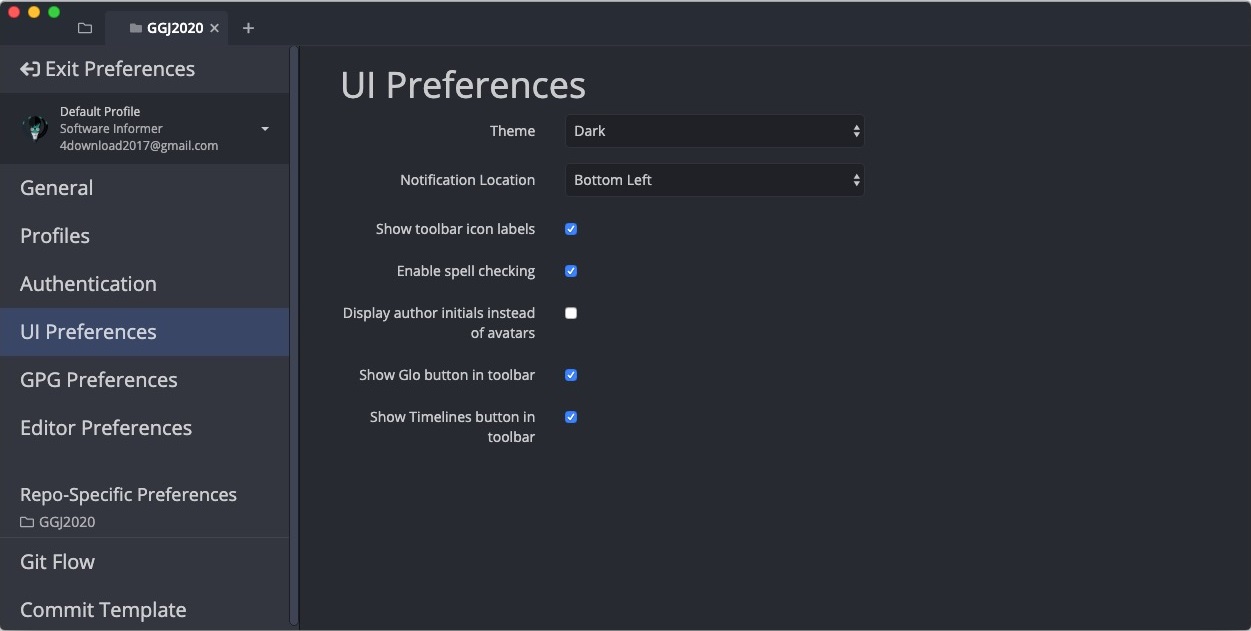 GitKraken 6.5 : UI Preferences 
