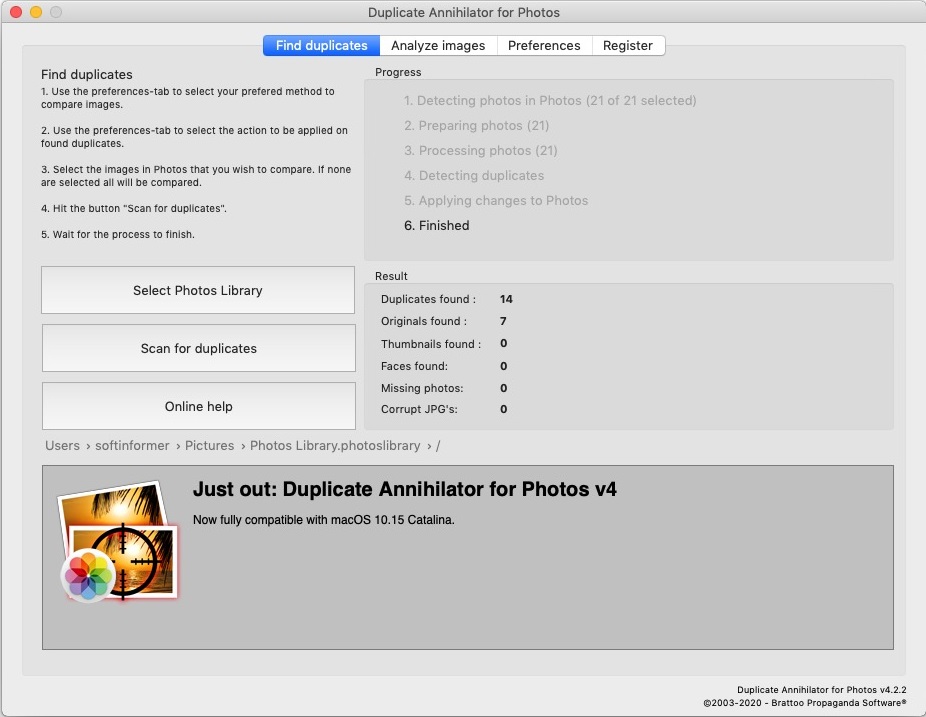 Duplicate Annihilator for Photos 4.2 : Results